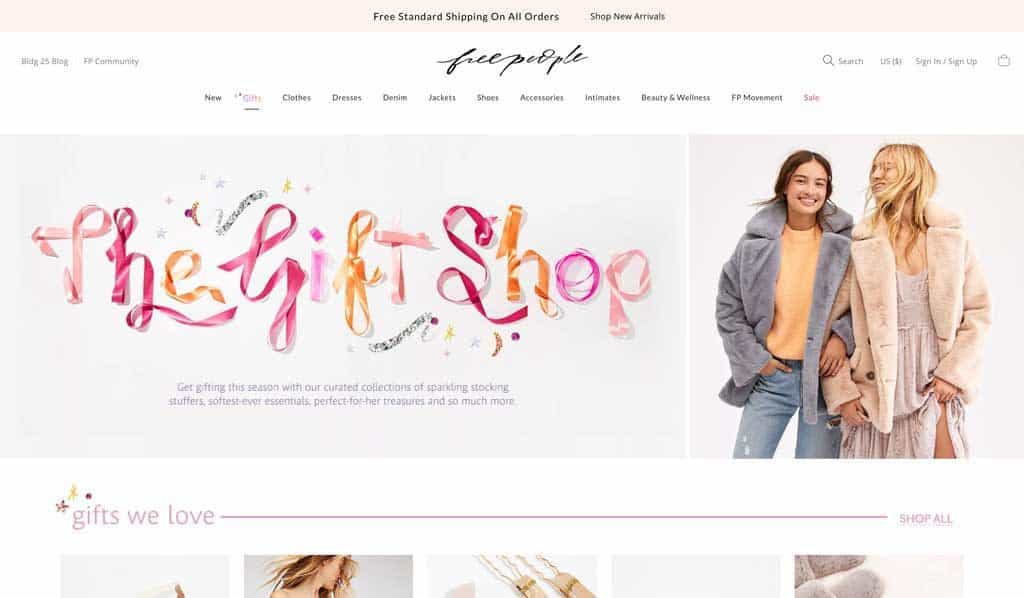 Free People Website Holiday Gift Shop Page