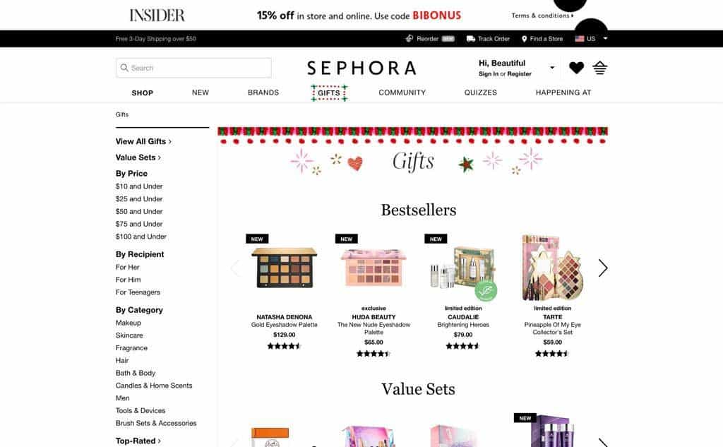 Sephora Gift Ideas Website Page