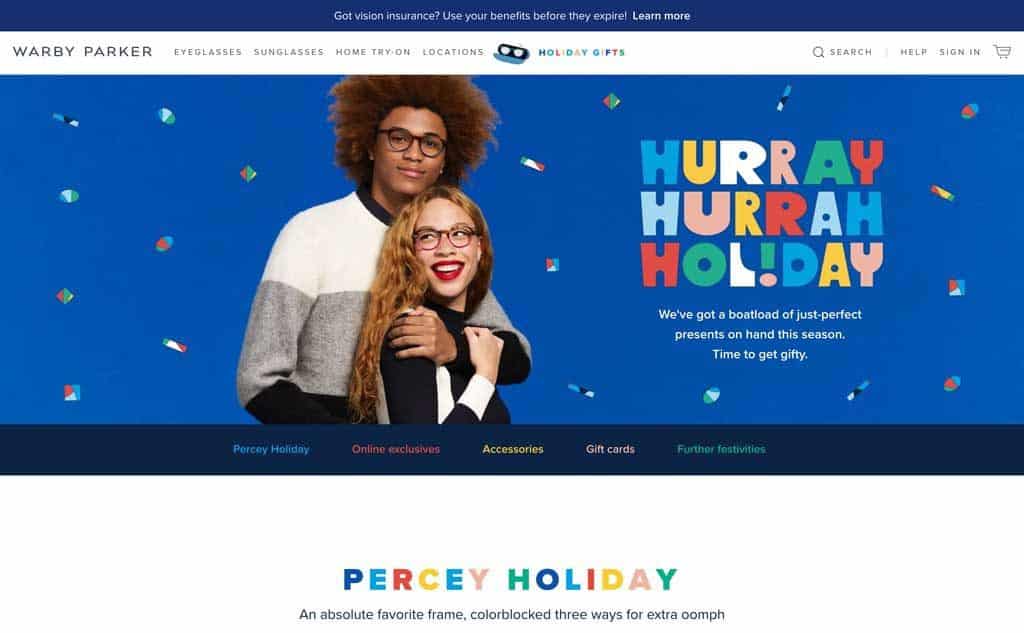 Warby Parker Holiday Gifts Website Page