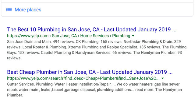 San Jose Plumber - Google Search Organic Results