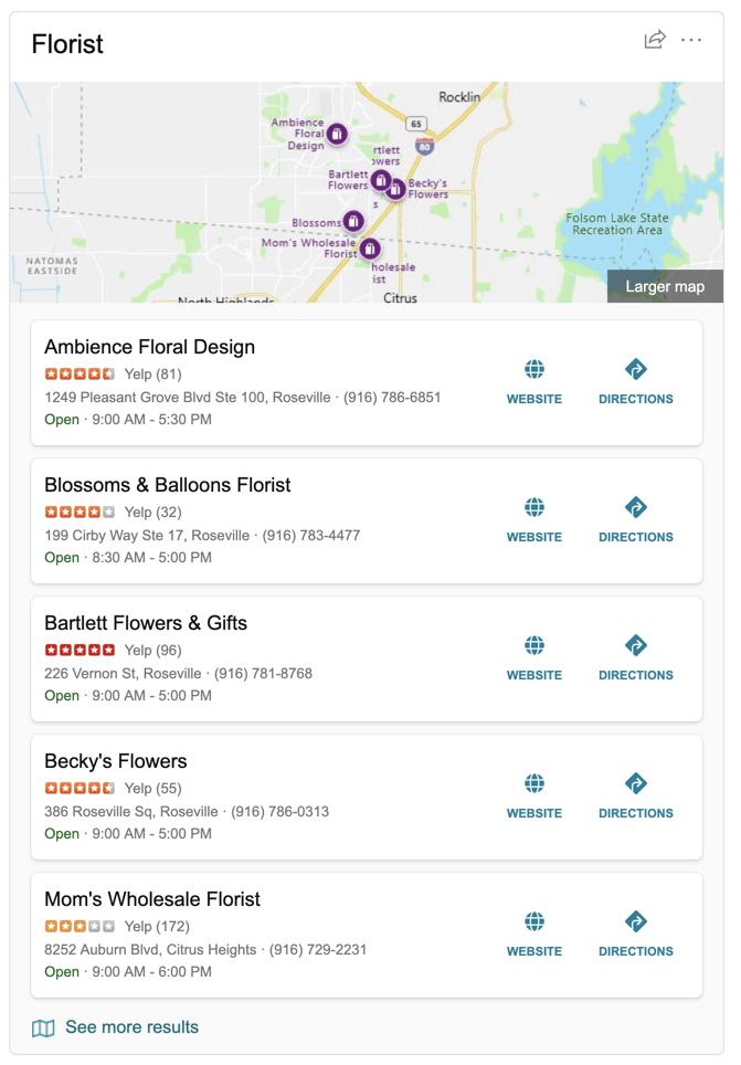 Bing Search for Local Florists
