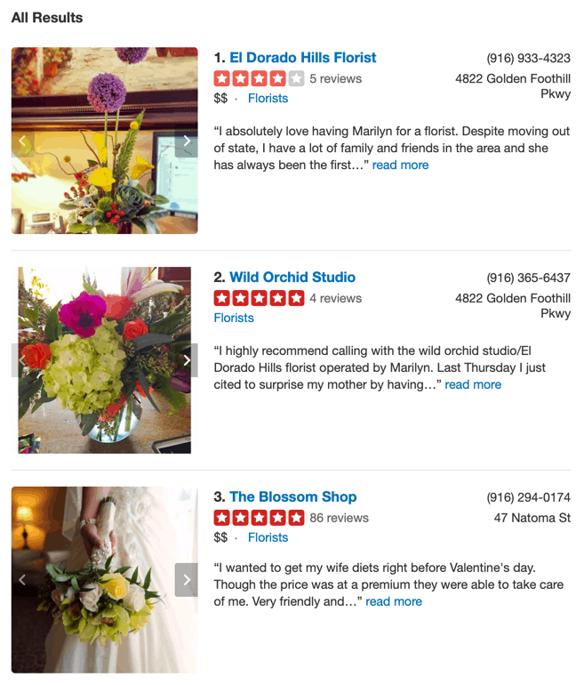 Yelp Search Results for Florist