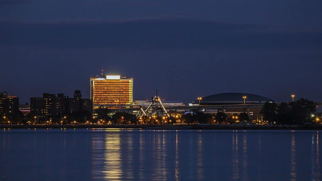 Buffalo, New York Lake and City Skyline at Night