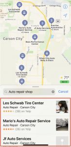 Apple Maps business search result.