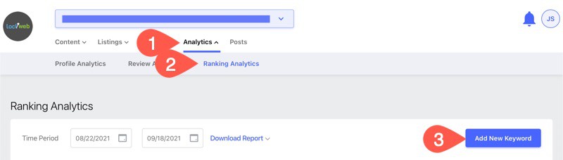 Open the Ranking Analytics in Loclmark.