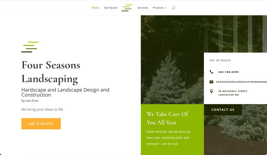 Four Seasons Landscaping Website, Lancaster, NH