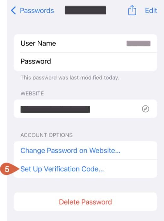 iOS password menu credentials.