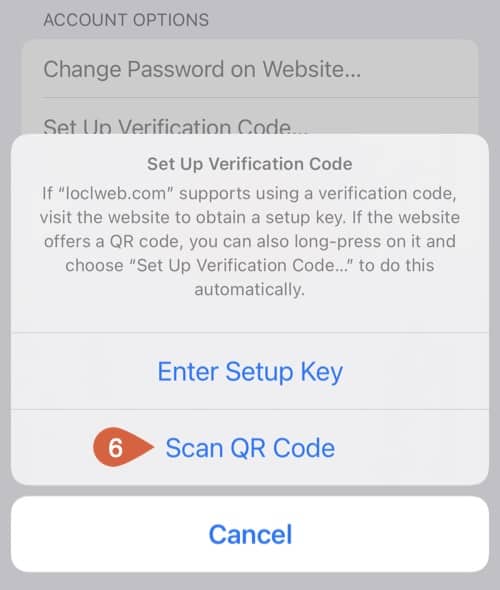 Setting up the 2FA verification code by scanning a QR code.