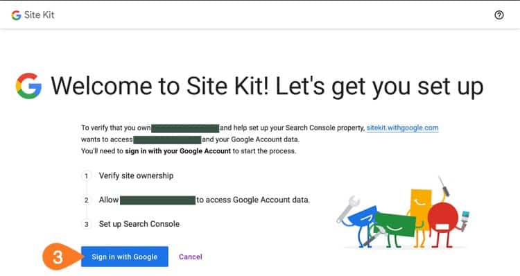 Google Site Kit Setup on Loclweb Sign in with Google.