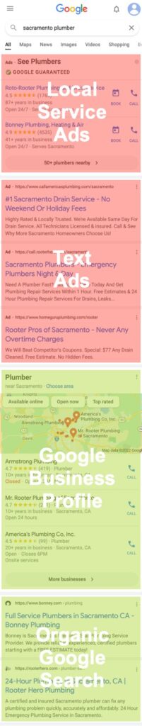 Google mobile search for Sacramento Plumber