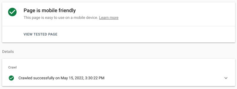 Google mobile-friendly test tool results.