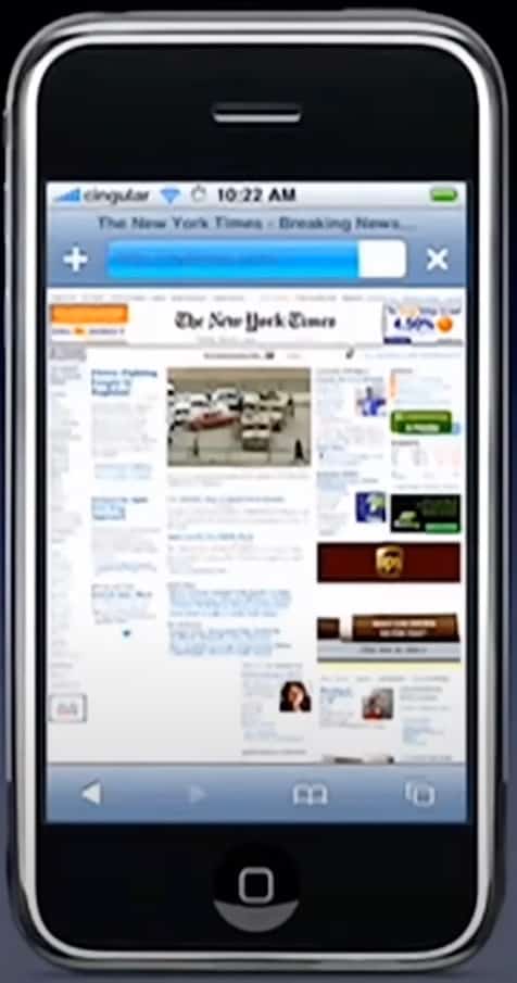New York Times Website from iPhone launch in 2007