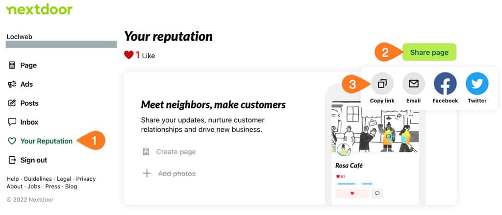 How to get Nextdoor business page address/URL.