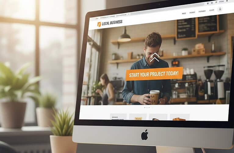Desktop computer screen displaying a website with a prominent "Start Your Project Today!" call-to-action button.